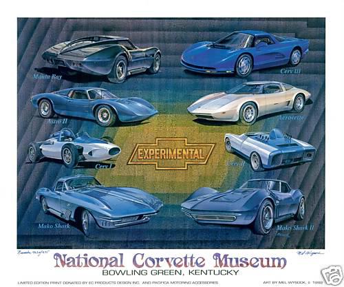 Chevrolet experimental concept corvette c1 c2 c3 c4 c5 blue ad poster print art 
