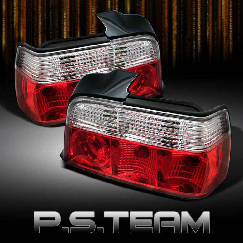 92-98 bmw e36 3-series 4dr sedan 318i 328i m3 red clear tail lights lamps pair