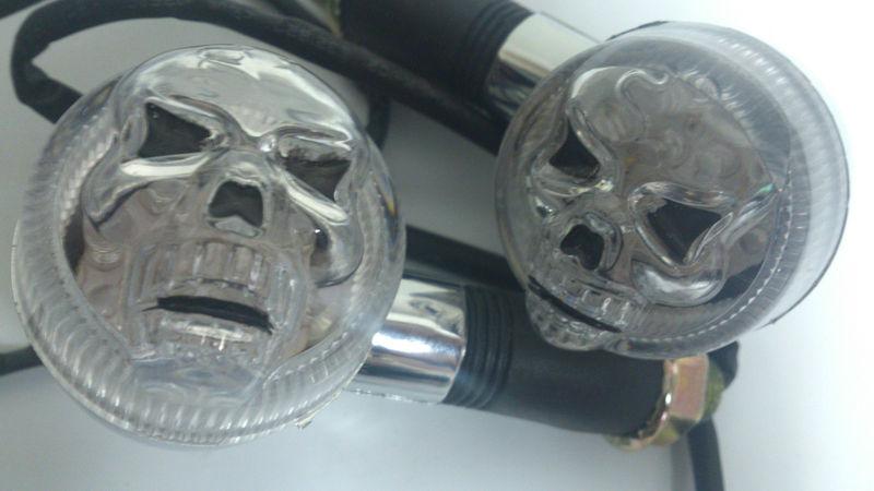 1 pair  skull head cool motorcycle turn signals lights lamp 