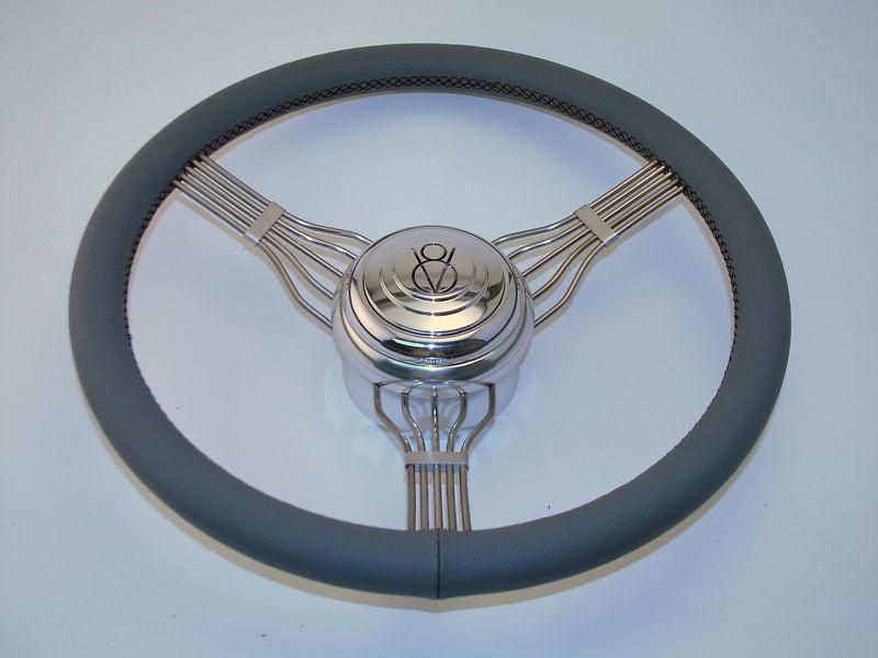 Stainless steel banjo leather wrap steering wheel grey
