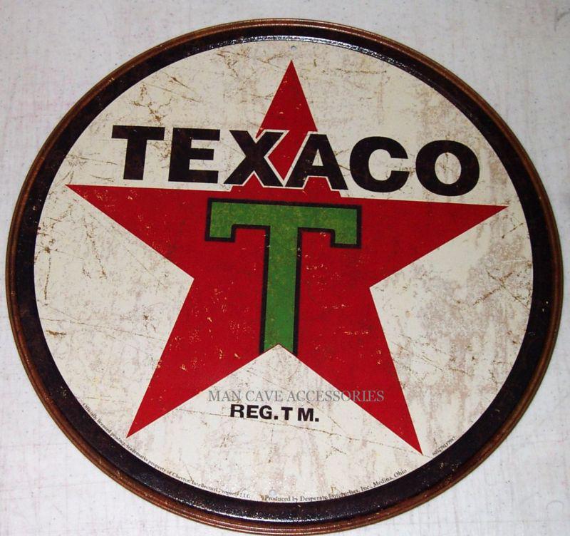 Nostalgic 1936 texaco gasoline motor oil gas station 12" round tin sign man cave