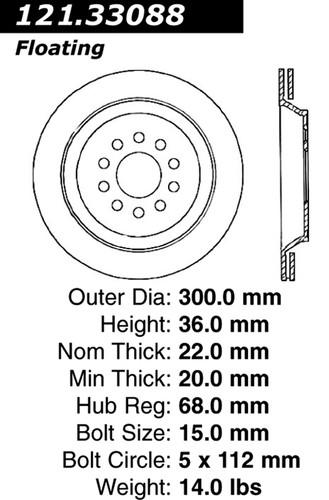 Centric 121.33088 rear brake rotor/disc-c-tek standard rotor