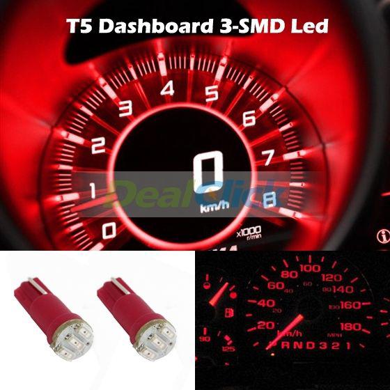 2x red t5 57 37 73 257 3-smd 1206 red gauge speedo dashboard led car light 