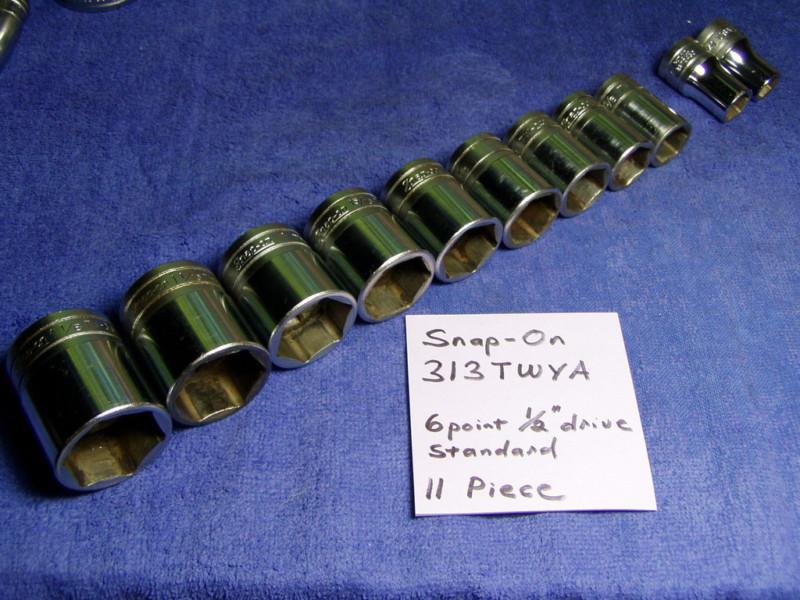 Snap-on 1/2" shallow socket set (11) piece of  313twya 7/16" to 1-1/8"  6 point