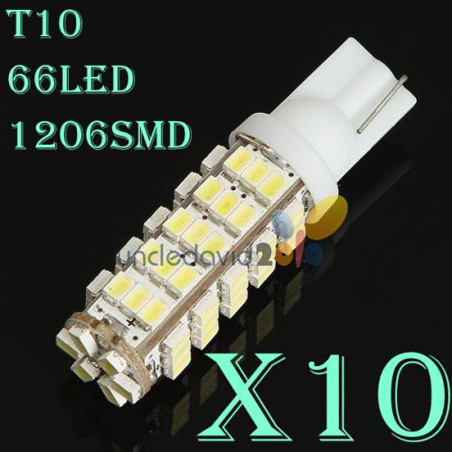 10x 66 smd led t10 w5w 501 194 168 white car side wedge signal light lamp bulb