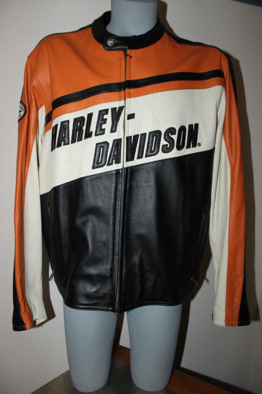 Mens harley davidson leather jacket size 2xl orange and black