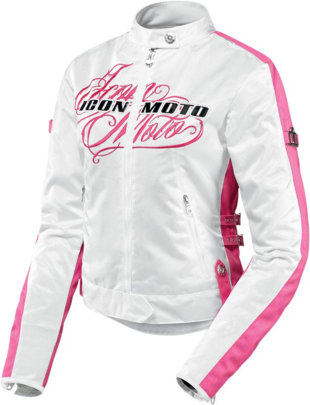 Icon womens hellla street angel white textile jacket 2013 motorcycle pink