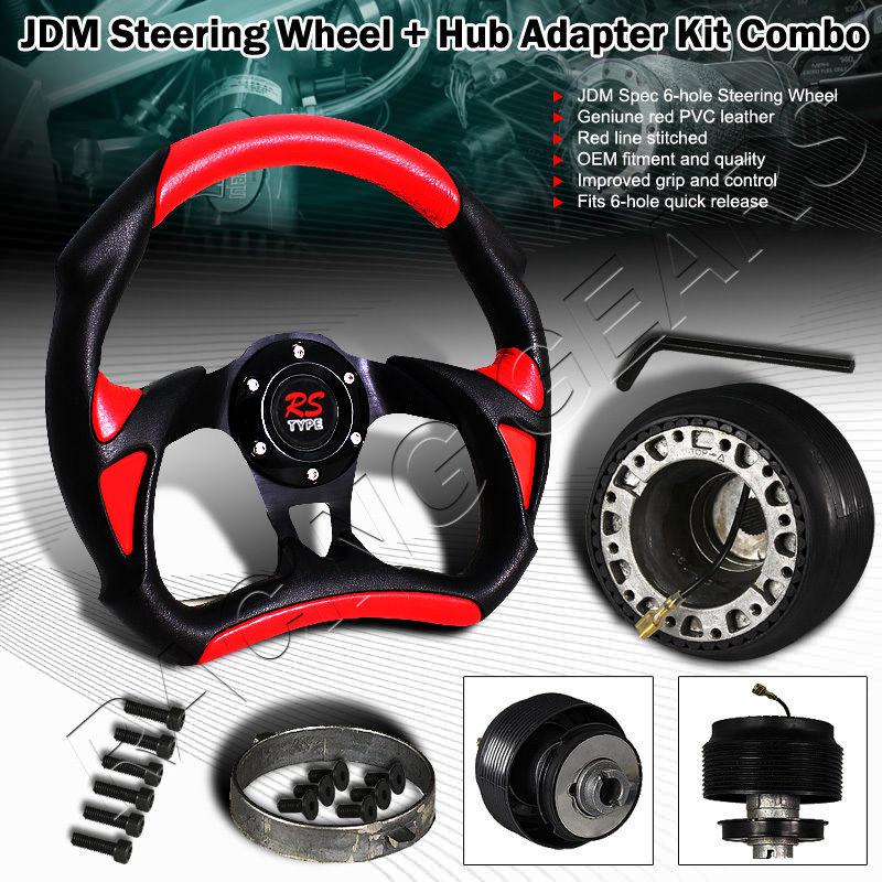 Mazda jdm 320mm 6 hole bolt pvc leather black red steering wheel + hub adapter