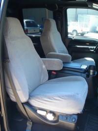 Exact seat covers: 2004-2010 ford f250-f550 front & rear set in taupe & tan