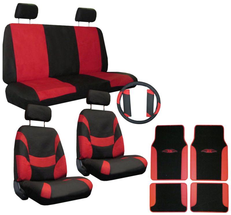 Red black xtreme car truck suv seat covers pkg w/ tattoo floor mats & more #2