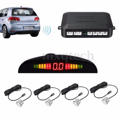 4 parking sensors car reverse backup led rear radar system kit sound alert alarm