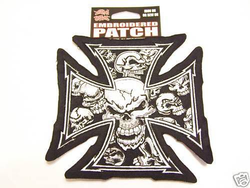 #0937 m lethalthreat motorcycle vest patch gray skull iron cross
