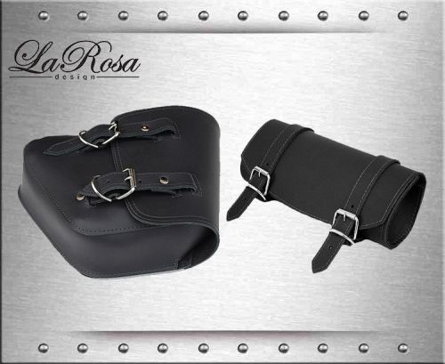 1985-2016 la rosa black leather harley softail rigid left saddle bag + tool bag