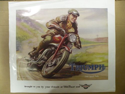 Classic vintage triumph 1948 speed twin motorcycle roland davies poster pre unit
