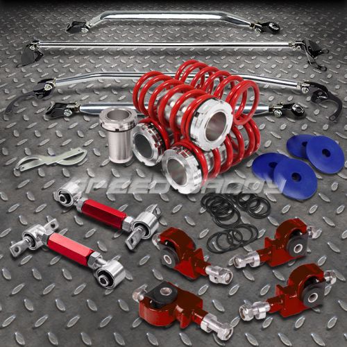 14pc red coilover spring+strut bars+camber suspension kit 88-95 honda civic/crx