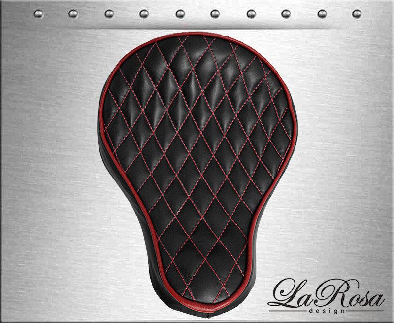 15" larosa black leather red diamond stitch harley chopper custom solo seat