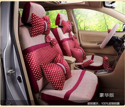 *** 20 piece ice silk red polka dot bow car seat covers ***