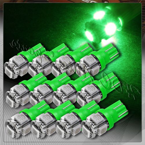 12x 5 smd led t10 wedge interior instrument panel gauge replacement bulb - green