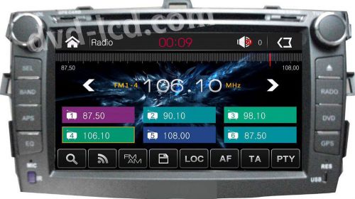 8&#034; hd car dvd player radio gps navigation stereo bt tv toyota corolla 2007-2012