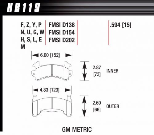 Hawk performance hb119w594 metric gm dtc-30 brake pads imca circle track