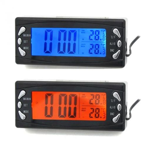 Lcd dc 12v digital alarm car clock thermometer temperature display free shipping
