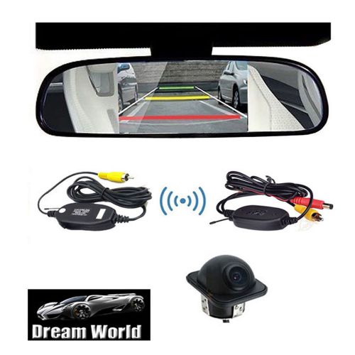 Wireless 4.3&#034; lcd rear view monitor mirror car reverse backup camera kit