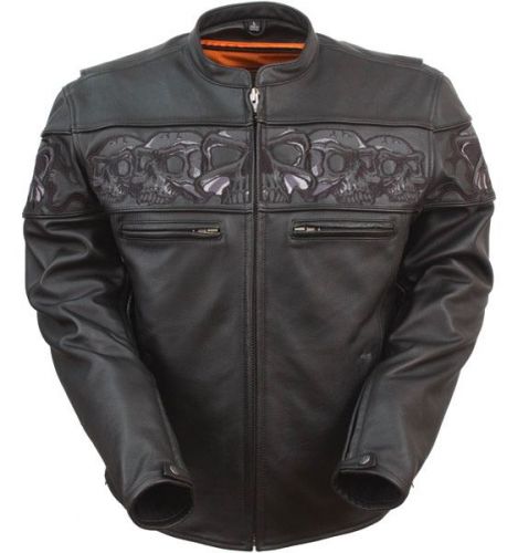 Motorcycle leather jacket reflective   skull men&#039;s by first mfg. size large