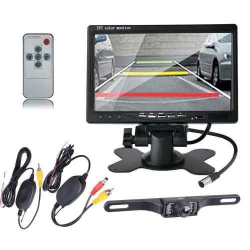 7&#034; lcd screen car rear view backup mirror monitor+wireless reverse ir camera kit