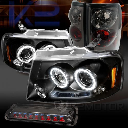 04-08 ford f150 styleside black projector headlights+smoke tail+3rd brake light