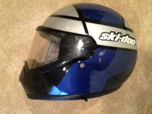Ski-doo lazer l used snowmobile helmet black and blue cold weather full face