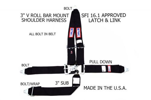 Rjs sfi 16.1 latch &amp; link 5 pt harness v roll bar mount bolt in black 1126201