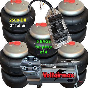5 #2500-l 1/2&#034;fittings air spring bags 7-switch box controller, dc480 compressor