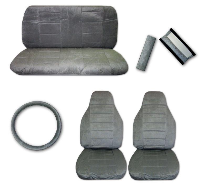 Silver grey quilted velour regal high back 7pc car truck seat covers #1