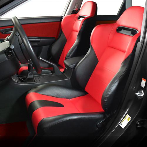 Black pvc leather red stitch fully reclinable th style sport racing seat+slider