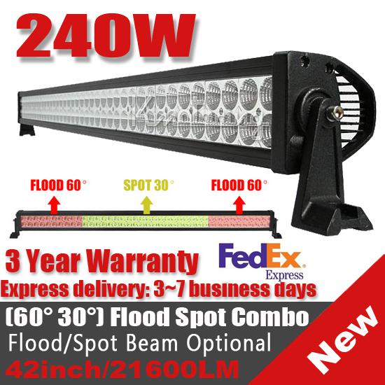 42" 240w flood spot combo led work light 4wd dual row lamp 4wd van pickup 300w