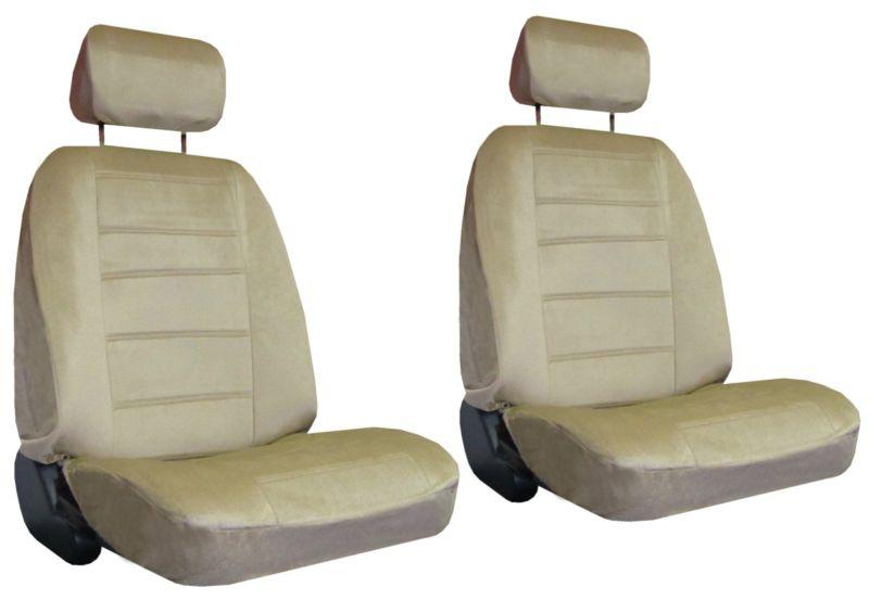 2 tan quilted velour car auto truck seat covers w/ head rest covers #5