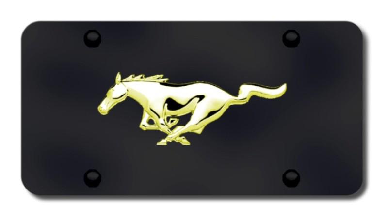 Ford mustang horse gold on black license plate made in usa genuine