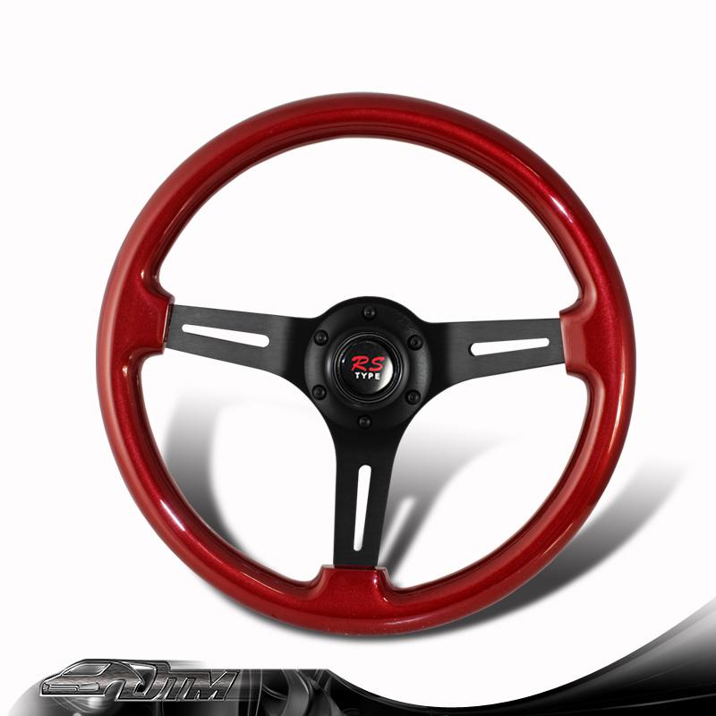 Universal 6-holed bolt 345mm deep dish red wood grain style steering wheel