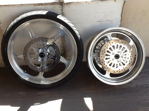 Custom wheel set w/pulley & 2 rotors & 1 tire 21"- 2.15 & 18"- 4.25