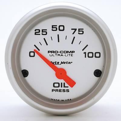 Autometer ultra-lite electrical oil pressure gauge 2 1/16" dia silver face 4327