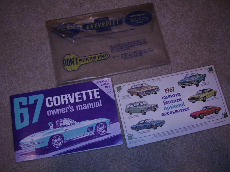 1967 chevrolet corvette owner's manual option card original plastic sleve 