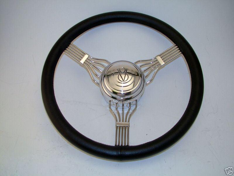 Stainless steel banjo leather wrap steering wheel black