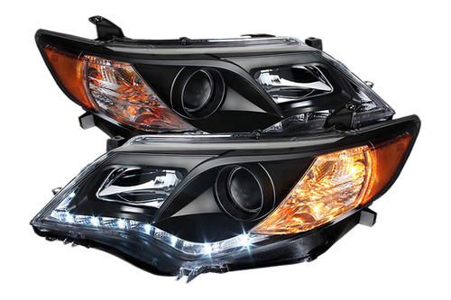 Spyder tc12drl black clear projector headlights head light w leds 2 pcs 1 pair