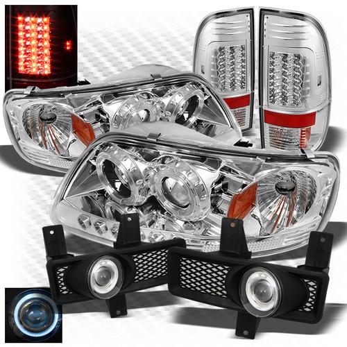 97-98 f150, f250ld 1pc pro headlights + led tail lights + projector fog lights