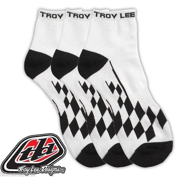 Troy lee designs tld quarter crew socks- white race checkered 3-pack- 2 sizes