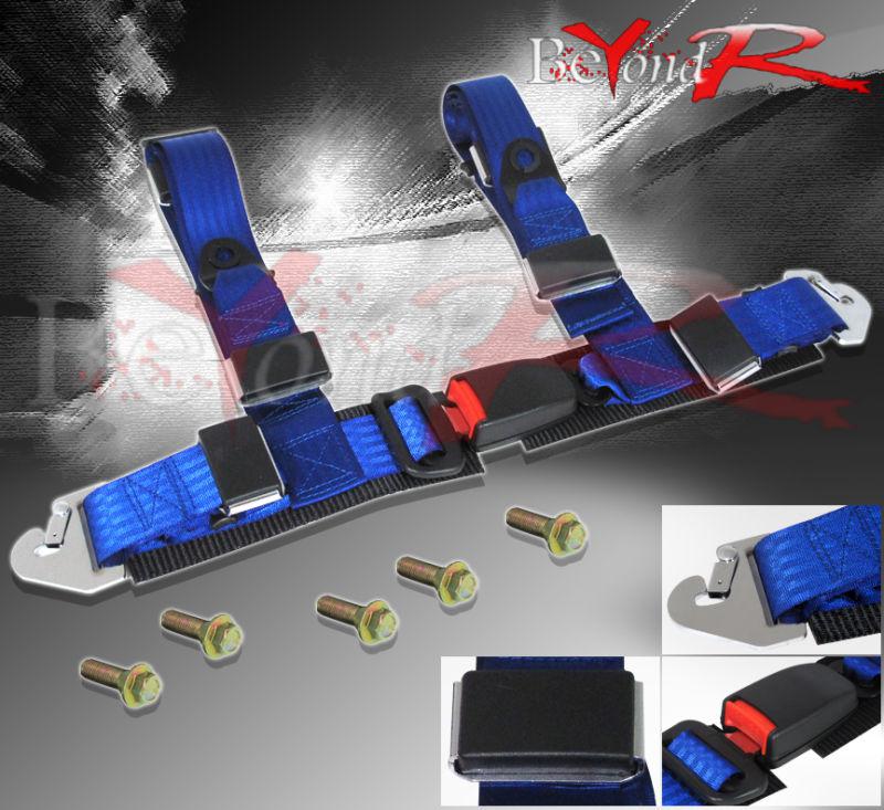 2" track race nylon strap 4 point harness seat belt secure buckle locking blue