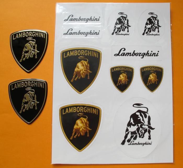 Lamborghini grill grille fender aluminium emblem x 2pcs + decal sticker set x1pc