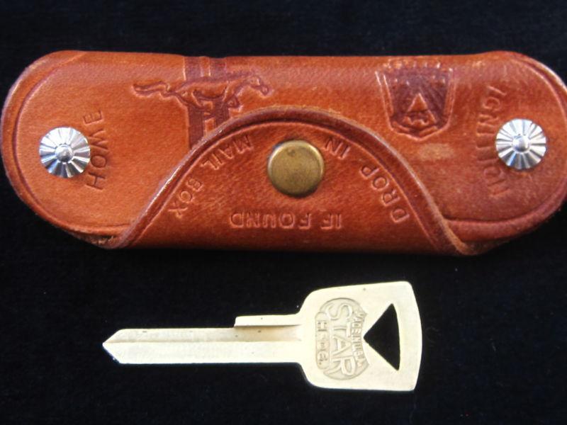 Ford pony logo leather key holder + key fits mustang 1964-66,+ ford 1952-65
