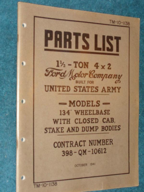 1942 ford truck 1 1/2 ton 4x2 army parts catalog / v8 book / rare original