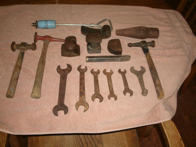 Lot of misc antique auto body shop tools, wrenches, hammers, ford model a t?